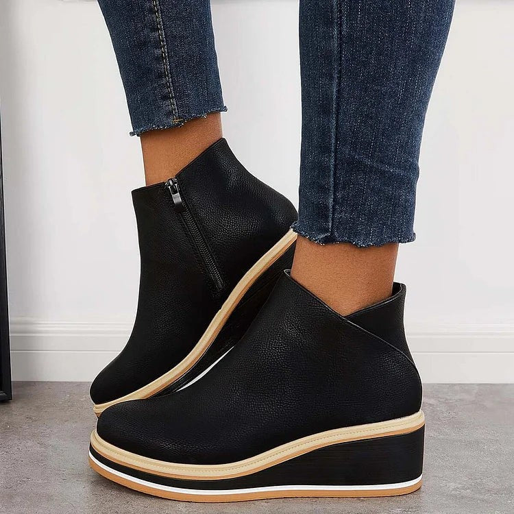 Women's Platform Ankle Boots with Side Zip