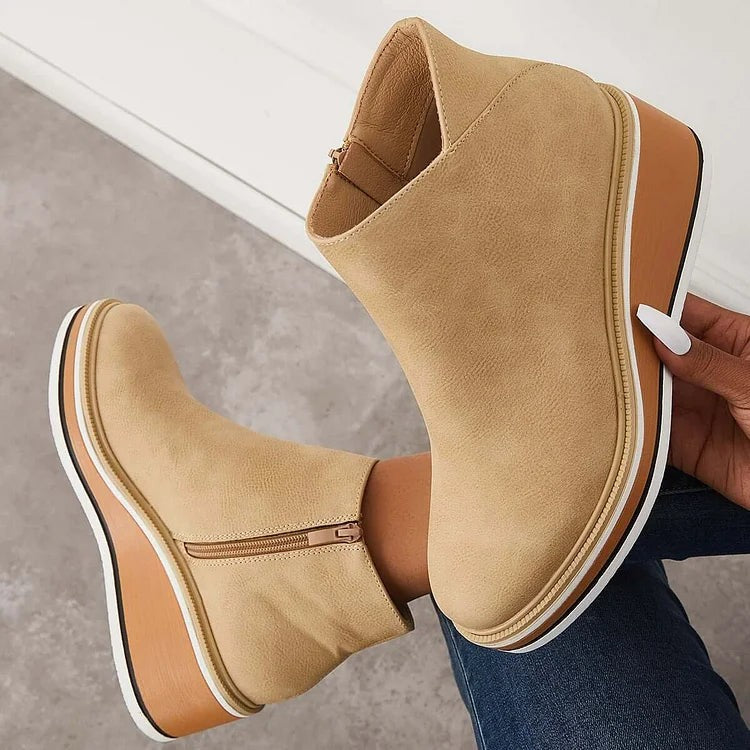 Women's Platform Ankle Boots with Side Zip