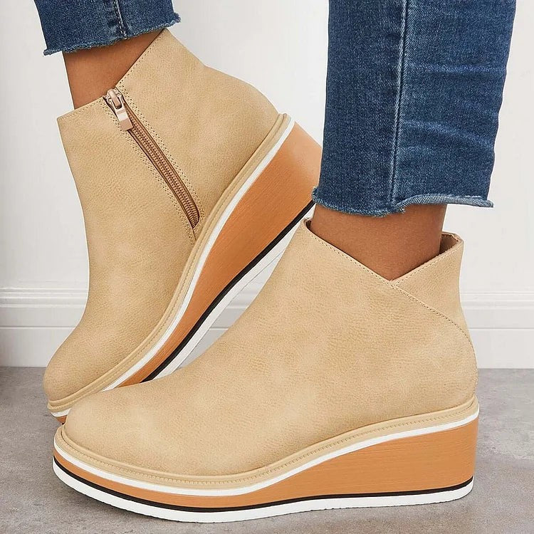 Women's Platform Ankle Boots with Side Zip