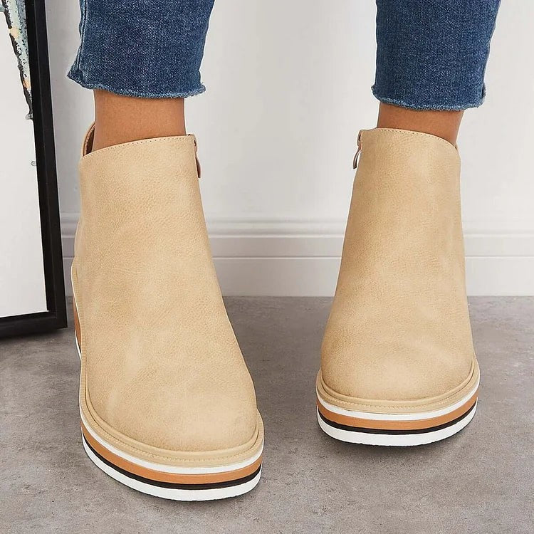 Women's Platform Ankle Boots with Side Zip