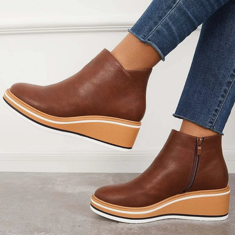 Women's Platform Ankle Boots with Side Zip