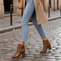 Women's Pointed Toe Crossover Strap Block Heel Ankle Boots
