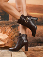 Women's Pointed Toe Crossover Strap Block Heel Ankle Boots