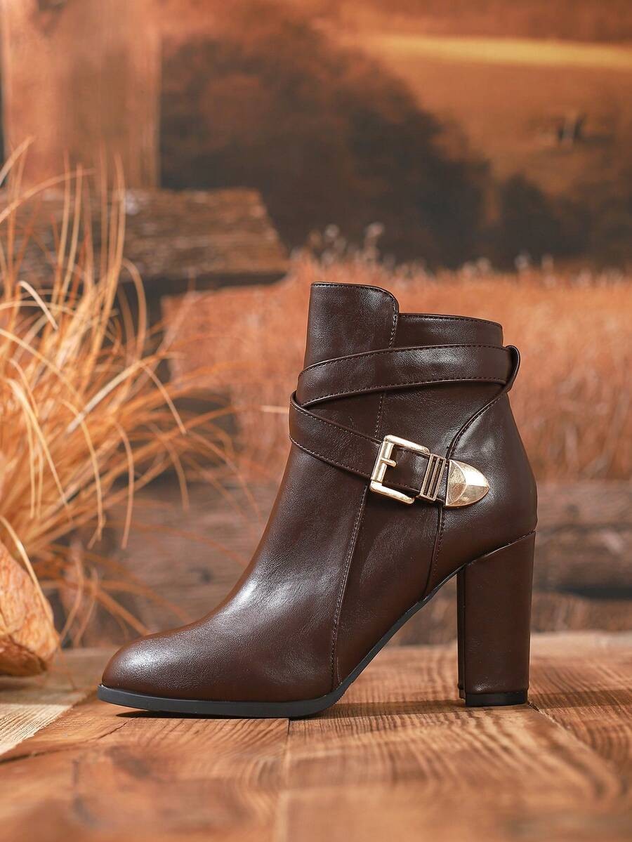 Women's Pointed Toe Crossover Strap Block Heel Ankle Boots