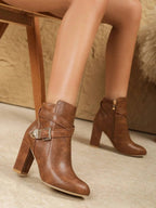 Women's Pointed Toe Crossover Strap Block Heel Ankle Boots
