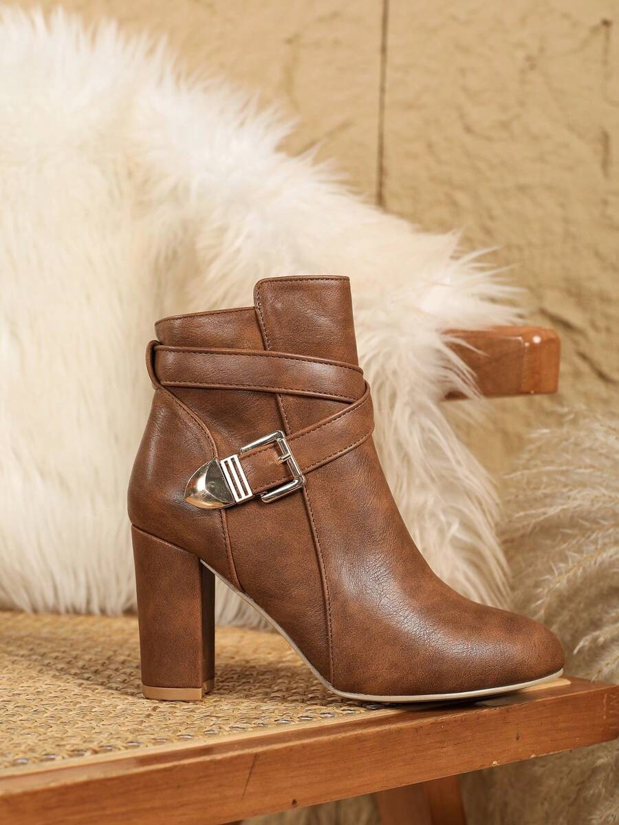 Women's Pointed Toe Crossover Strap Block Heel Ankle Boots