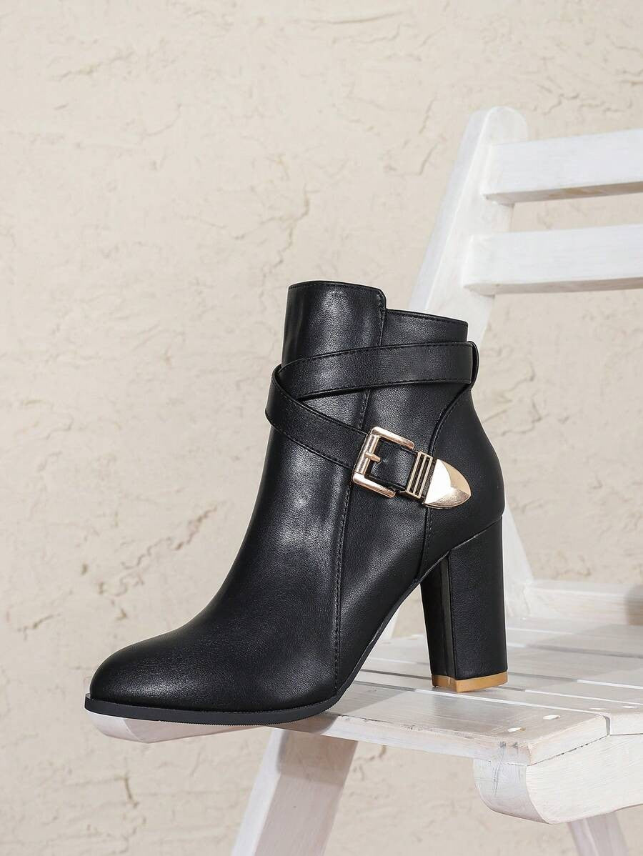 Women's Pointed Toe Crossover Strap Block Heel Ankle Boots