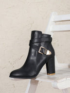 Women's Pointed Toe Crossover Strap Block Heel Ankle Boots