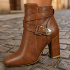 Women's Pointed Toe Crossover Strap Block Heel Ankle Boots
