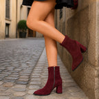 Women's Pointed Toe Faux Suede Block Heel Ankle Boots
