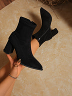 Women's Pointed Toe Faux Suede Block Heel Ankle Boots