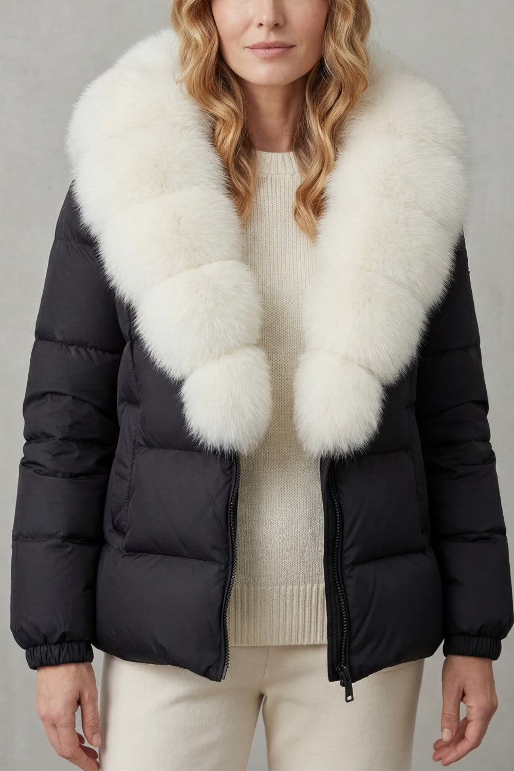 Women's Puffer Jacket with Faux Fur Trim Hood