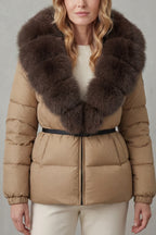 Women's Puffer Jacket with Faux Fur Trim Hood