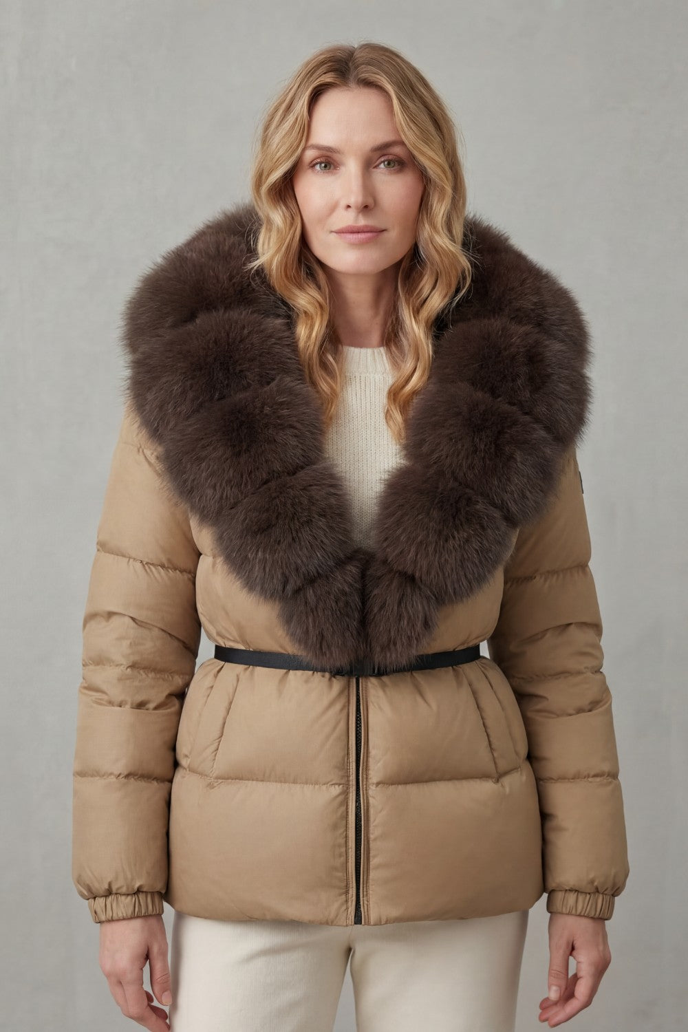 Women's Puffer Jacket with Faux Fur Trim Hood