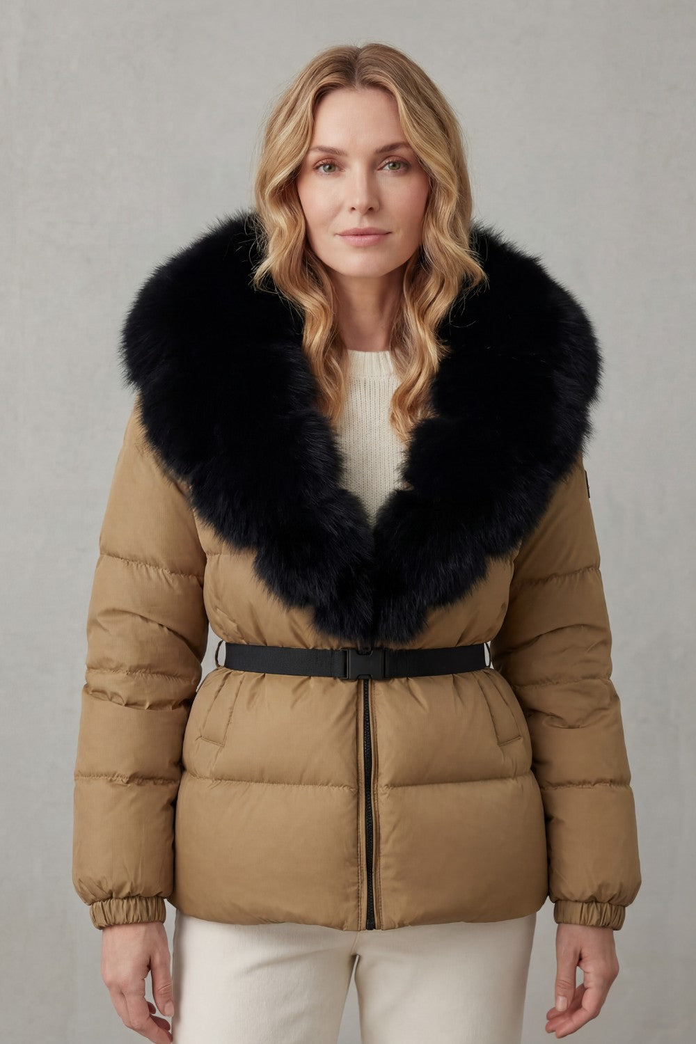 Women's Puffer Jacket with Faux Fur Trim Hood