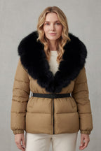 Women's Puffer Jacket with Faux Fur Trim Hood