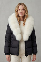 Women's Puffer Jacket with Faux Fur Trim Hood