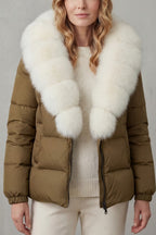 Women's Puffer Jacket with Faux Fur Trim Hood