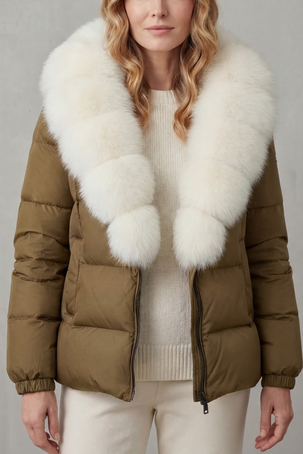 Women's Puffer Jacket with Faux Fur Trim Hood