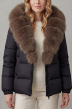 Women's Puffer Jacket with Faux Fur Trim Hood