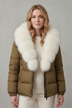 Women's Puffer Jacket with Faux Fur Trim Hood