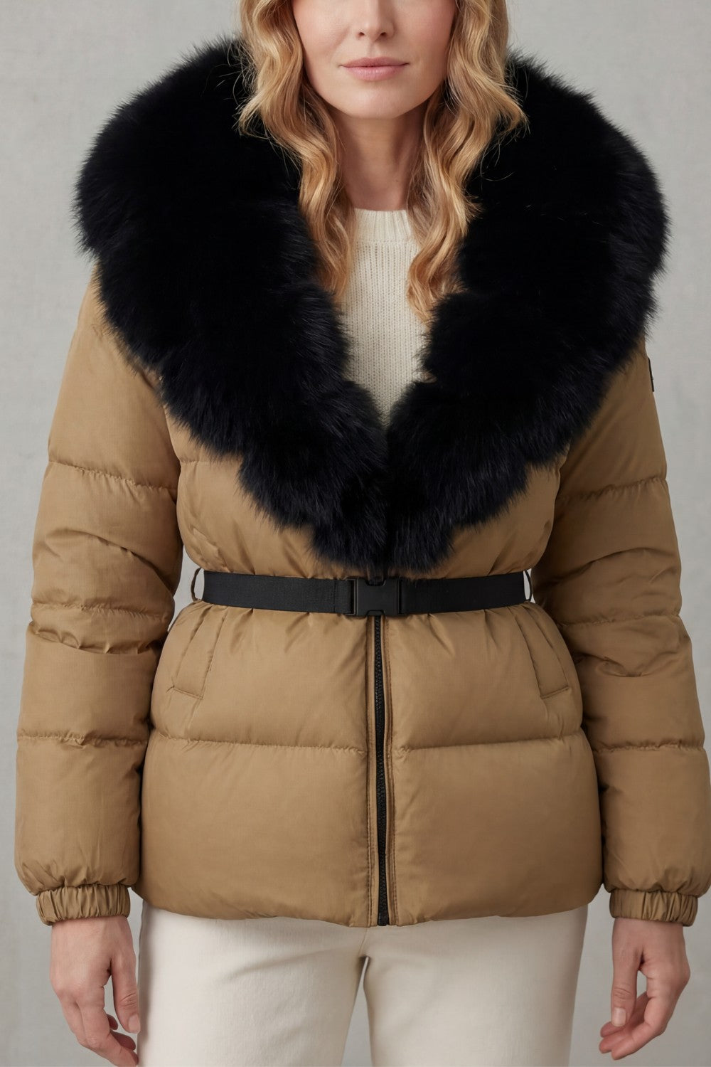 Women's Puffer Jacket with Faux Fur Trim Hood