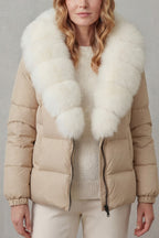 Women's Puffer Jacket with Faux Fur Trim Hood