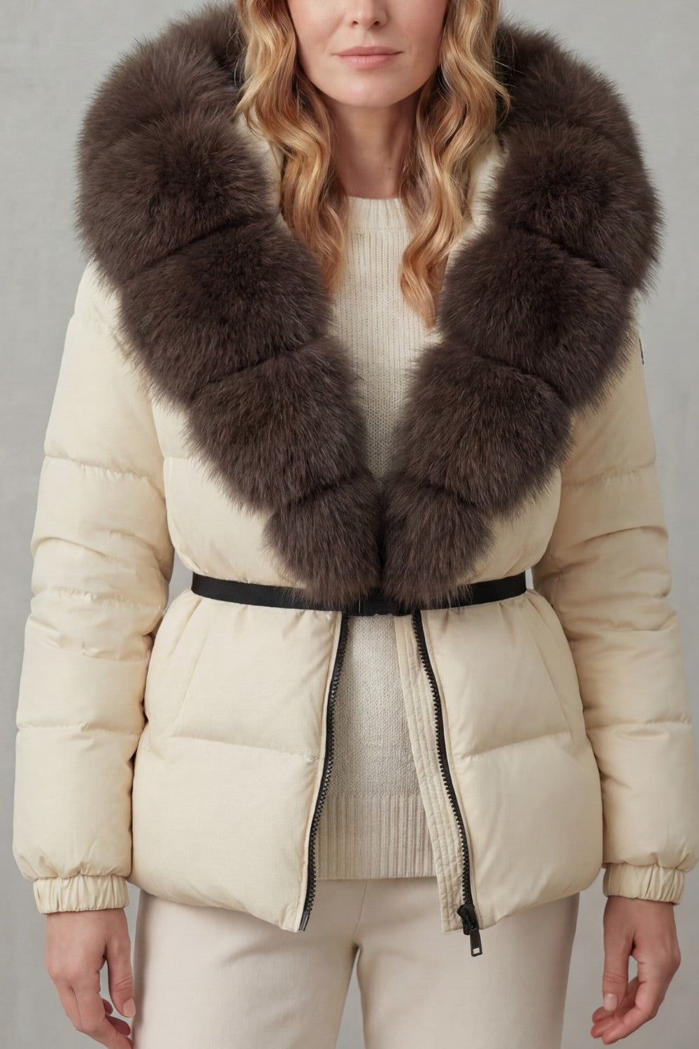 Women's Puffer Jacket with Faux Fur Trim Hood