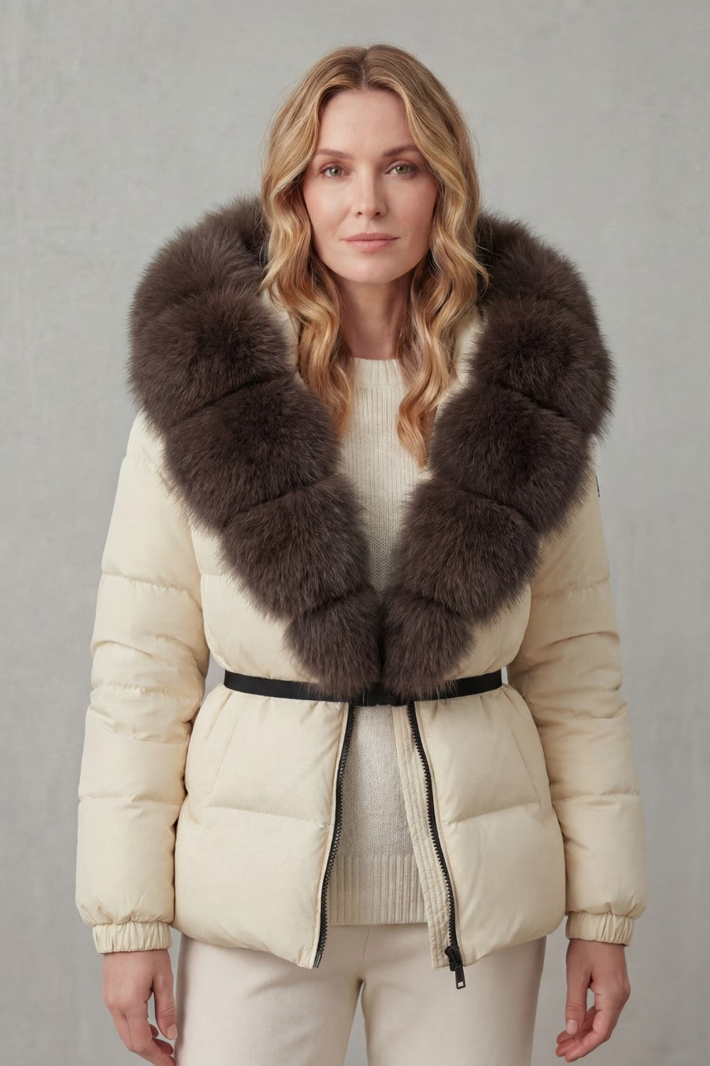 Women's Puffer Jacket with Faux Fur Trim Hood