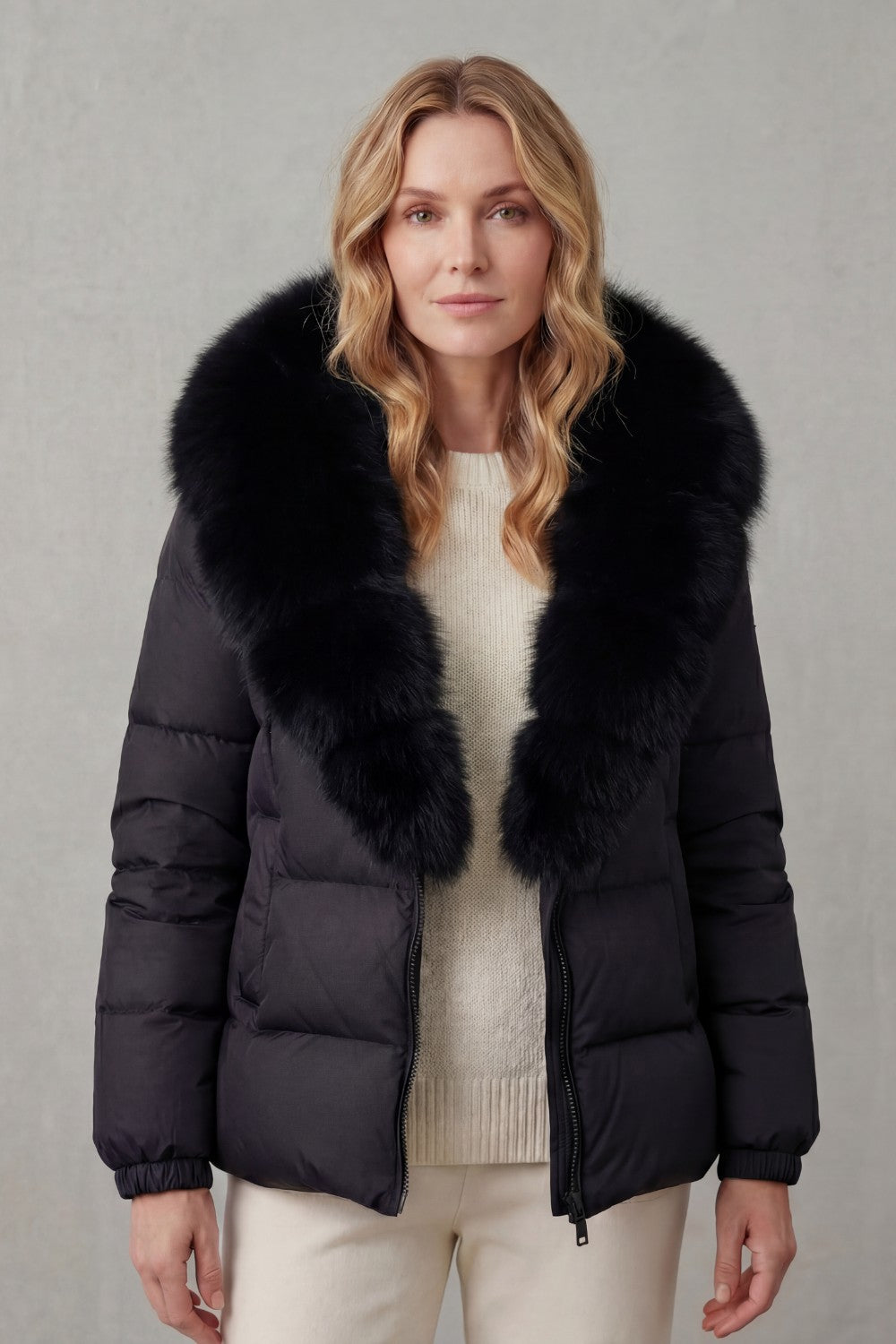 Women's Puffer Jacket with Faux Fur Trim Hood