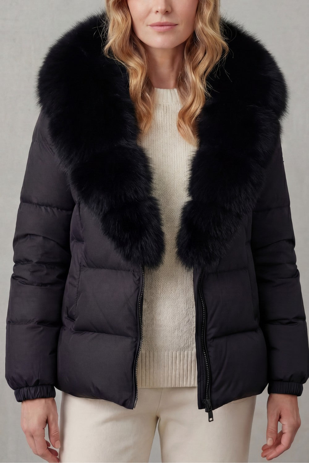 Women's Puffer Jacket with Faux Fur Trim Hood