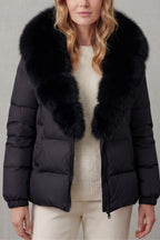 Women's Puffer Jacket with Faux Fur Trim Hood