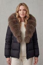 Women's Puffer Jacket with Faux Fur Trim Hood