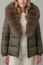 Women's Puffer Jacket with Faux Fur Trim Hood