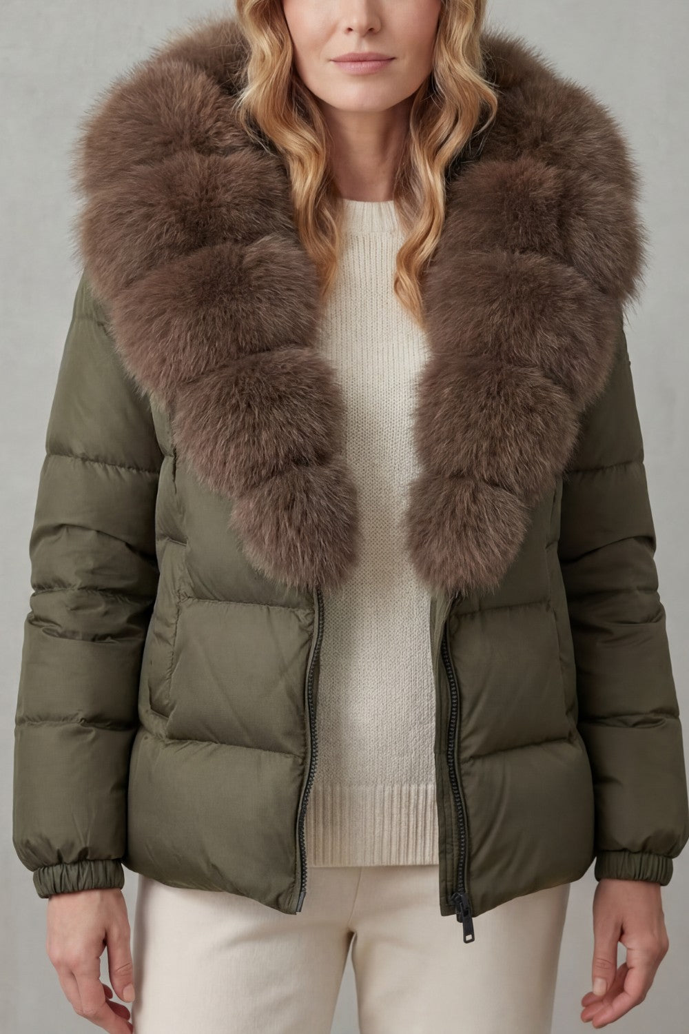 Women's Puffer Jacket with Faux Fur Trim Hood