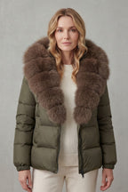 Women's Puffer Jacket with Faux Fur Trim Hood