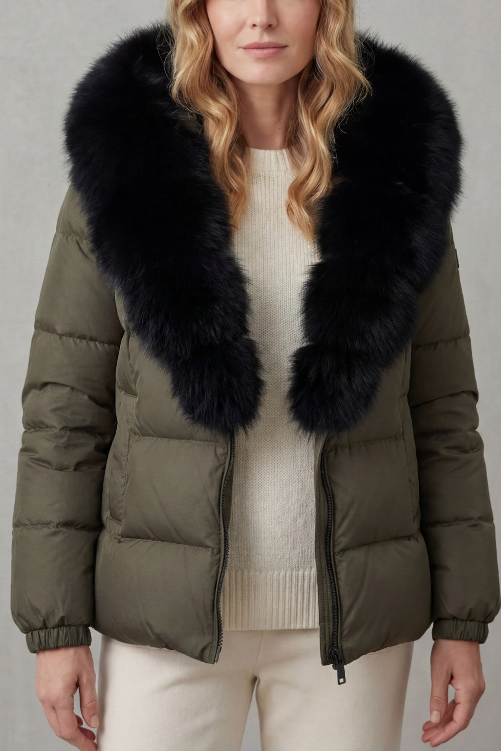 Women's Puffer Jacket with Faux Fur Trim Hood