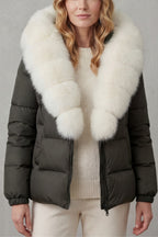 Women's Puffer Jacket with Faux Fur Trim Hood