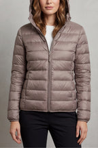 Women's Puffer Jacket with Hood and Full-Length Zip