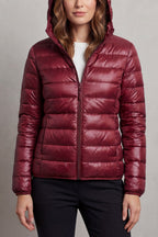 Women's Puffer Jacket with Hood and Full-Length Zip