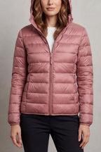 Women's Puffer Jacket with Hood and Full-Length Zip