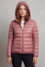 Women's Puffer Jacket with Hood and Full-Length Zip