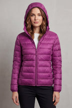 Women's Puffer Jacket with Hood and Full-Length Zip