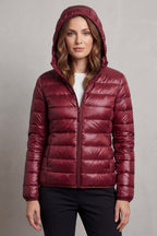 Women's Puffer Jacket with Hood and Full-Length Zip