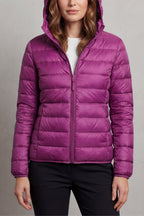 Women's Puffer Jacket with Hood and Full-Length Zip