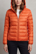 Women's Puffer Jacket with Hood and Full-Length Zip