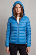 Women's Puffer Jacket with Hood and Full-Length Zip