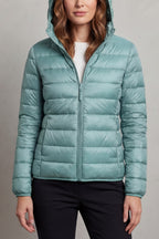Women's Puffer Jacket with Hood and Full-Length Zip