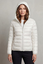 Women's Puffer Jacket with Hood and Full-Length Zip