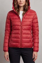 Women's Puffer Jacket with Hood and Full-Length Zip